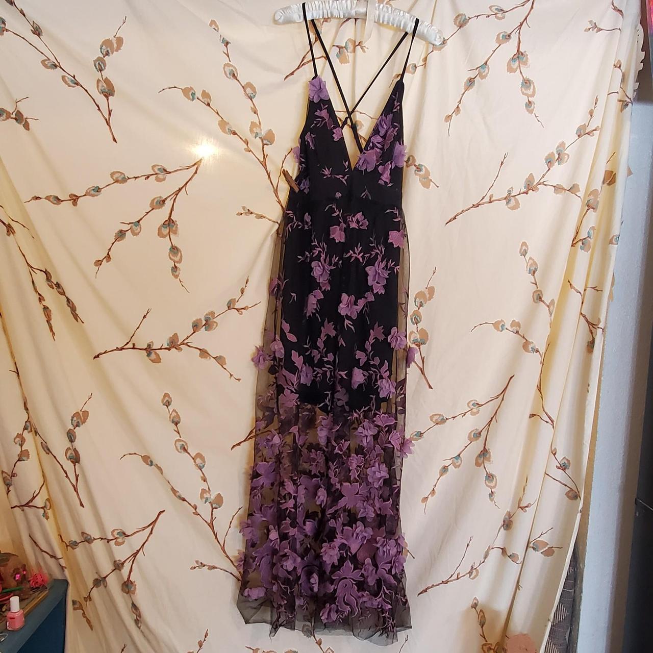 Black maxi dress with purple flowers (3d Depop