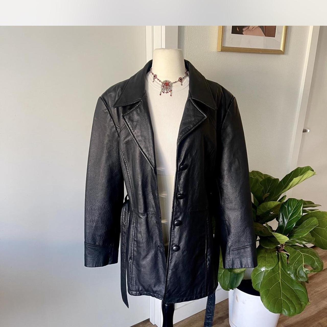 Vintage Jacqueline Ferrar Genuine Leather Belted Zip online Up Black Jacket Blazer