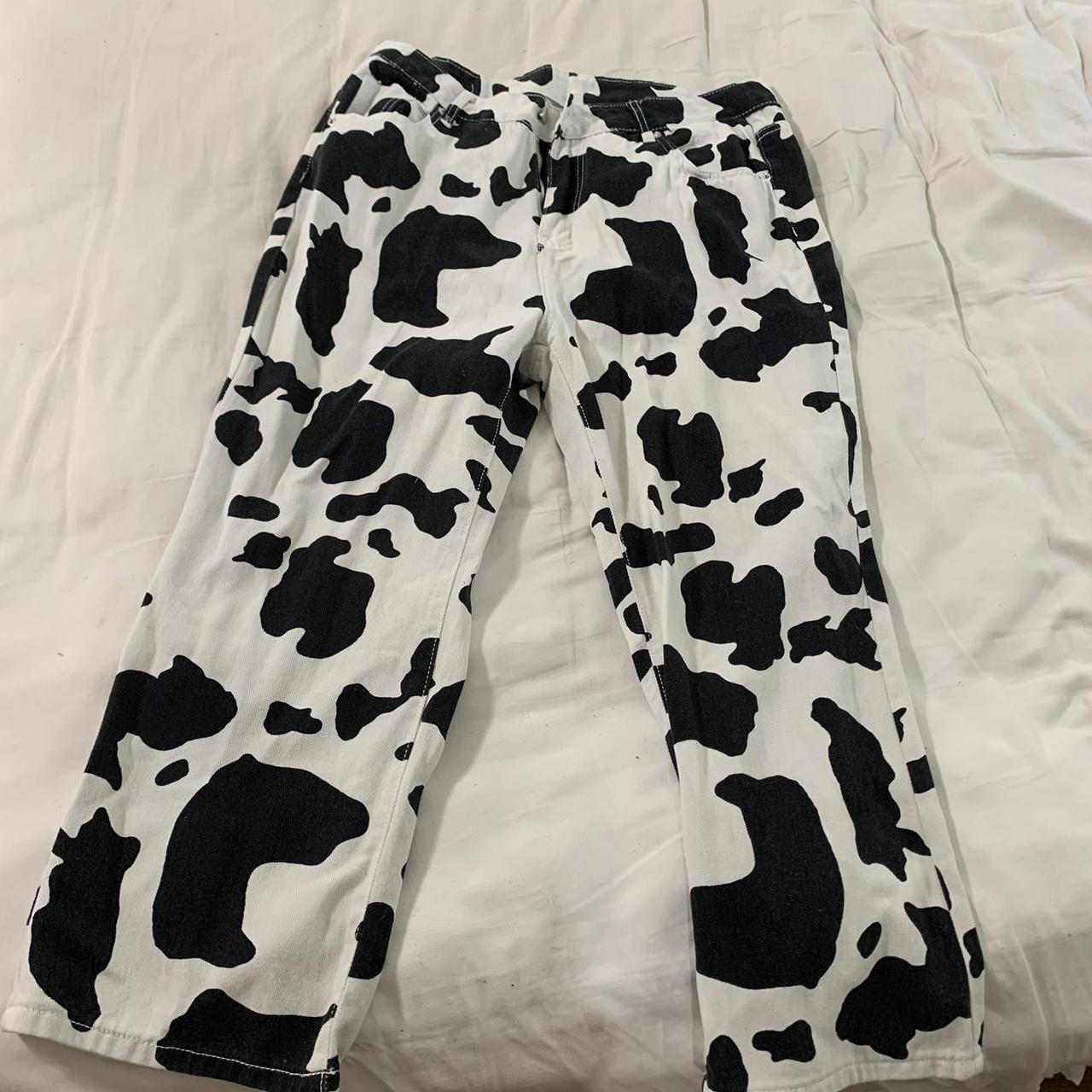 small soft bootcut cow print leggings worn once, - Depop