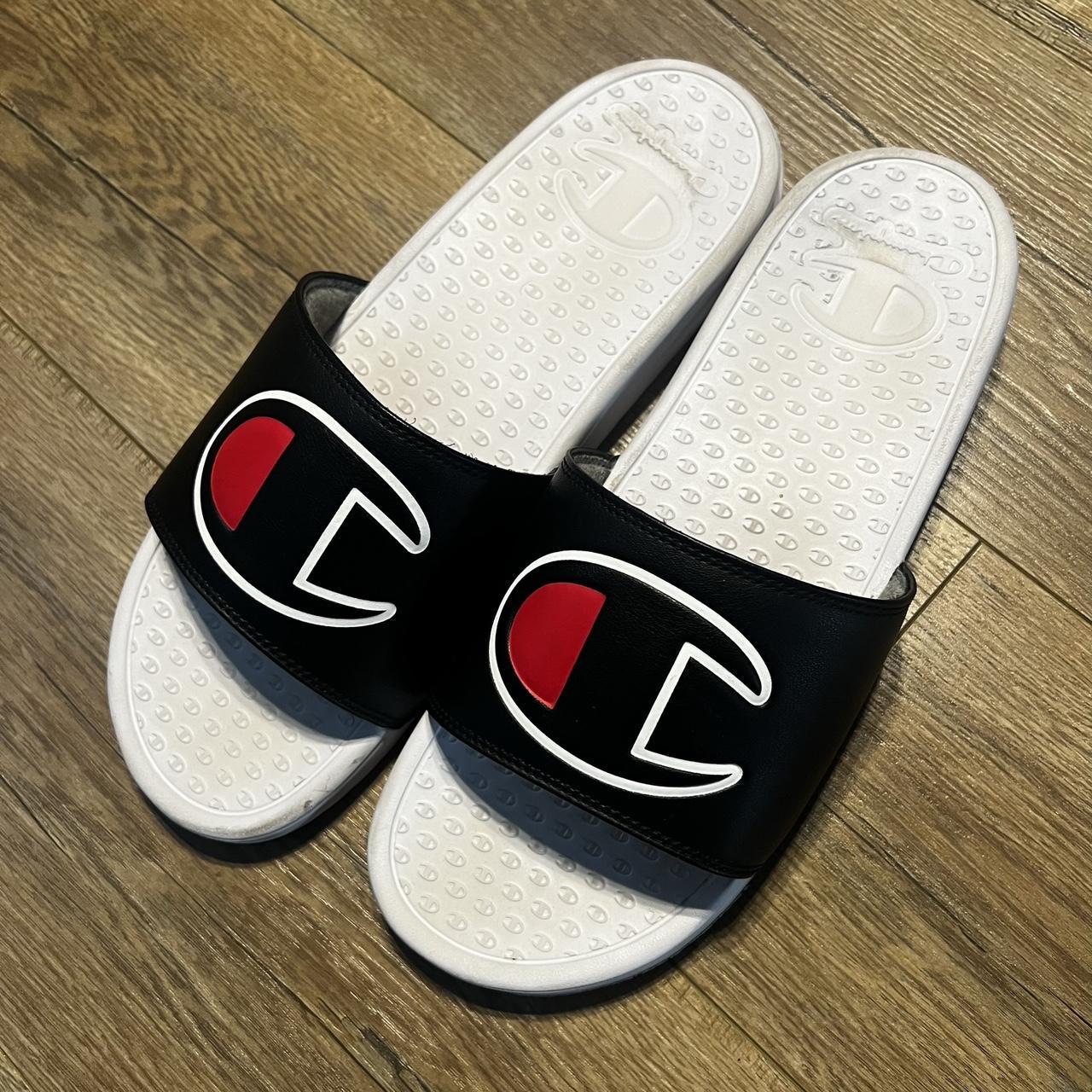 White and black champion on sale slides