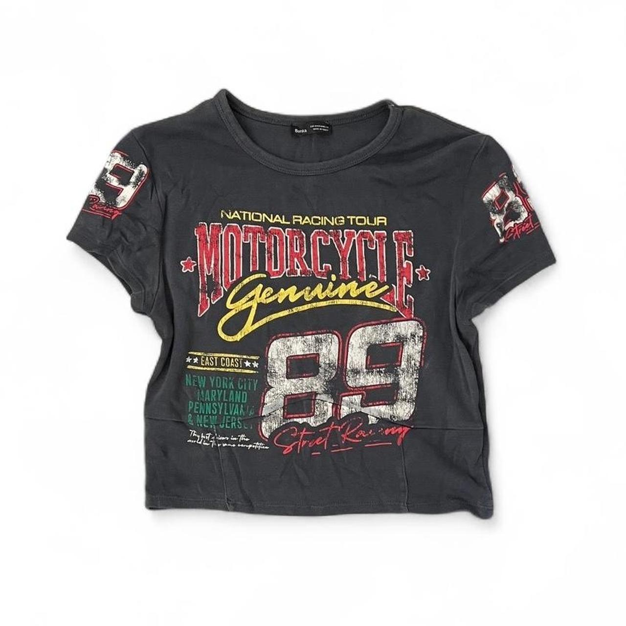 Bershka Grey Motor Racing Crop Top Depop