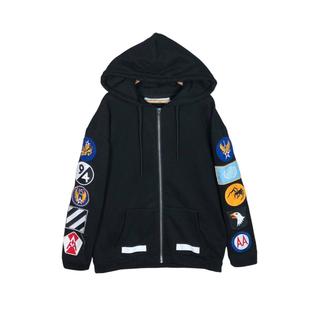 Off white hoodie with patches on sale