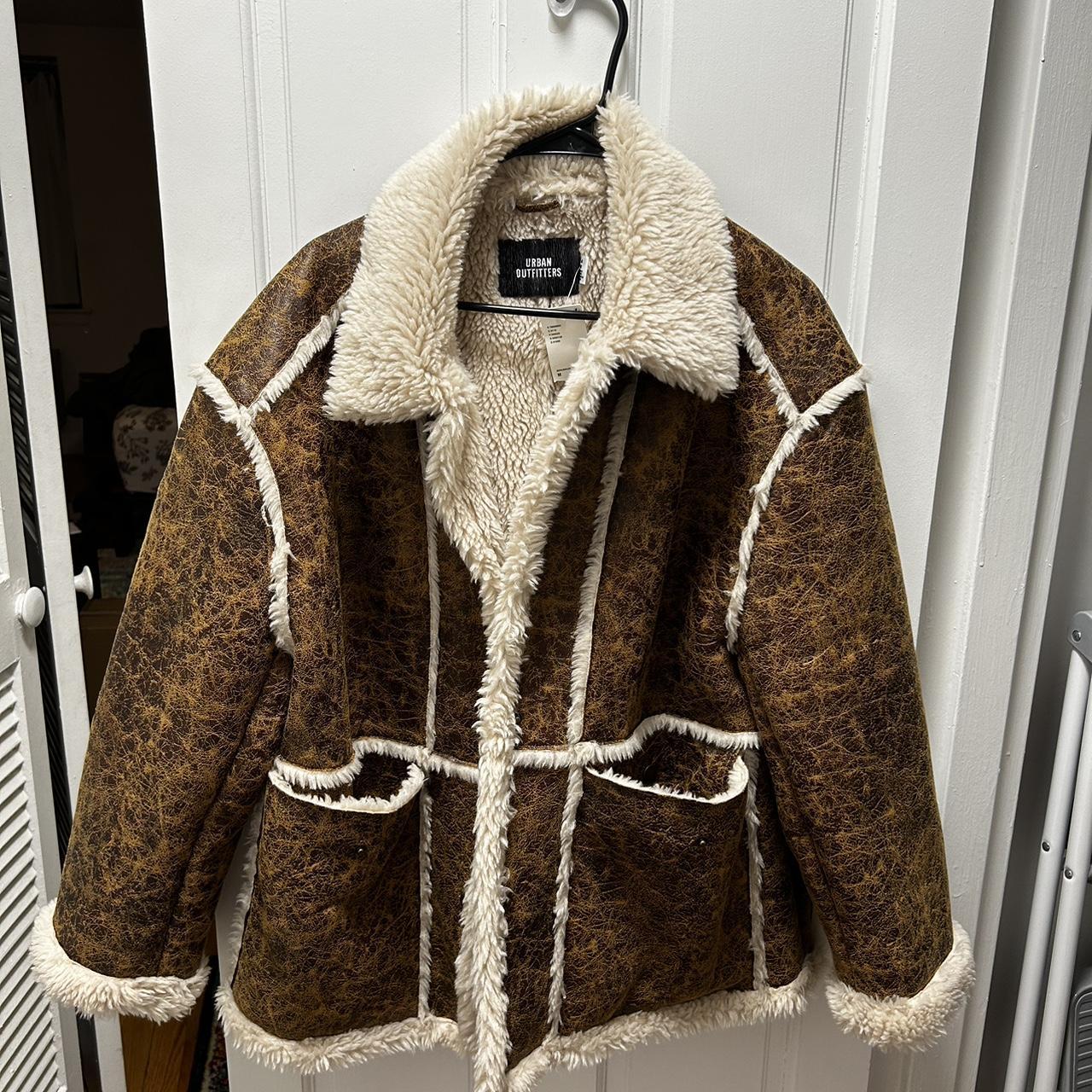 Urban outfitters fuzzy oversized coat size m never... - Depop