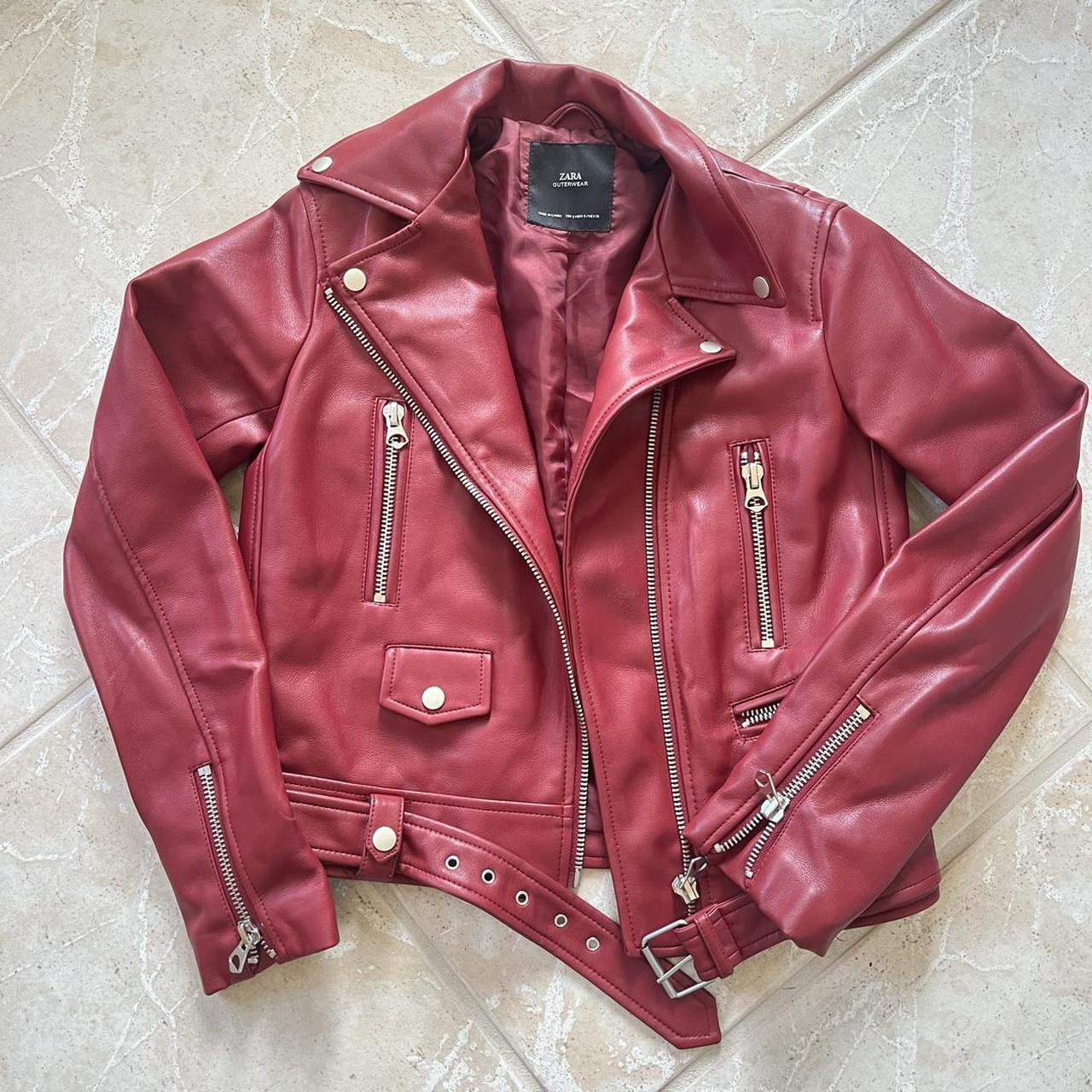 Zara red faux leather jacket. Size small. Fits super... - Depop