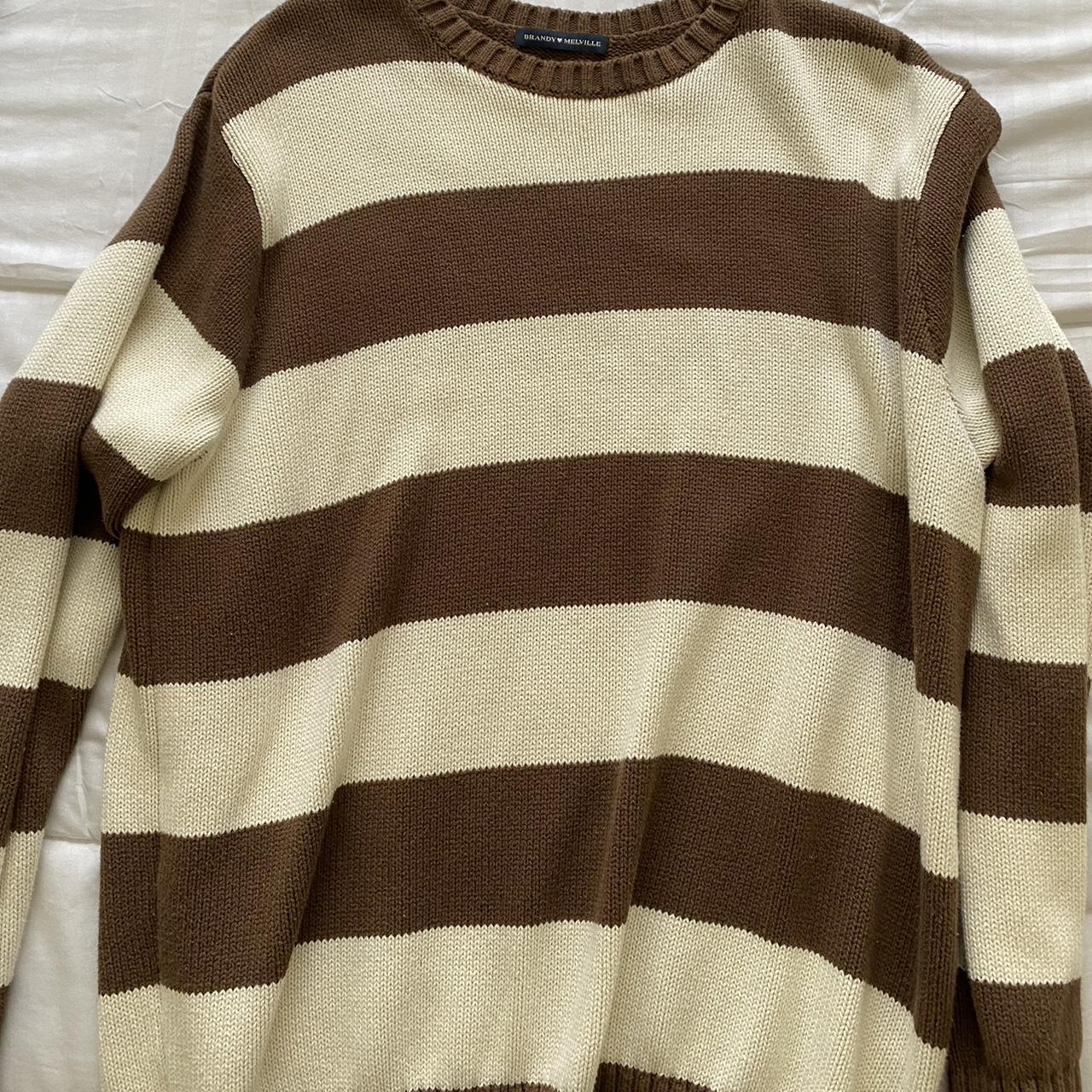 Brandy Melville Brown and White striped sweater.... - Depop