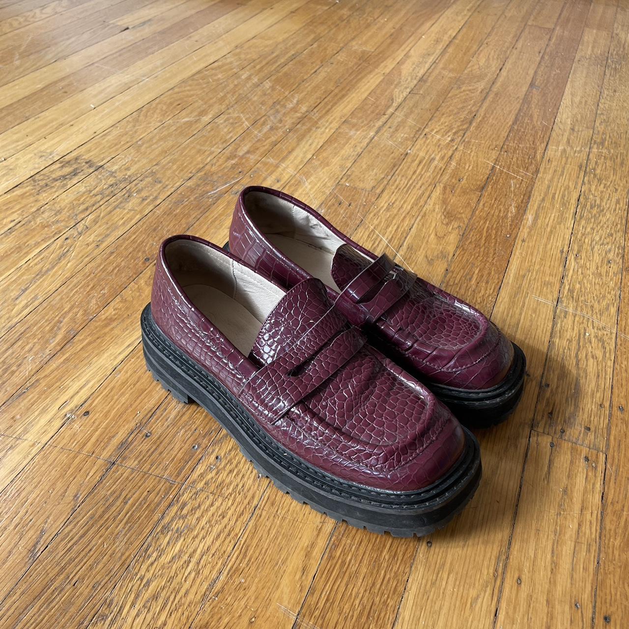 Maroon Leather Loafers from Urban Outfitters! In... Depop