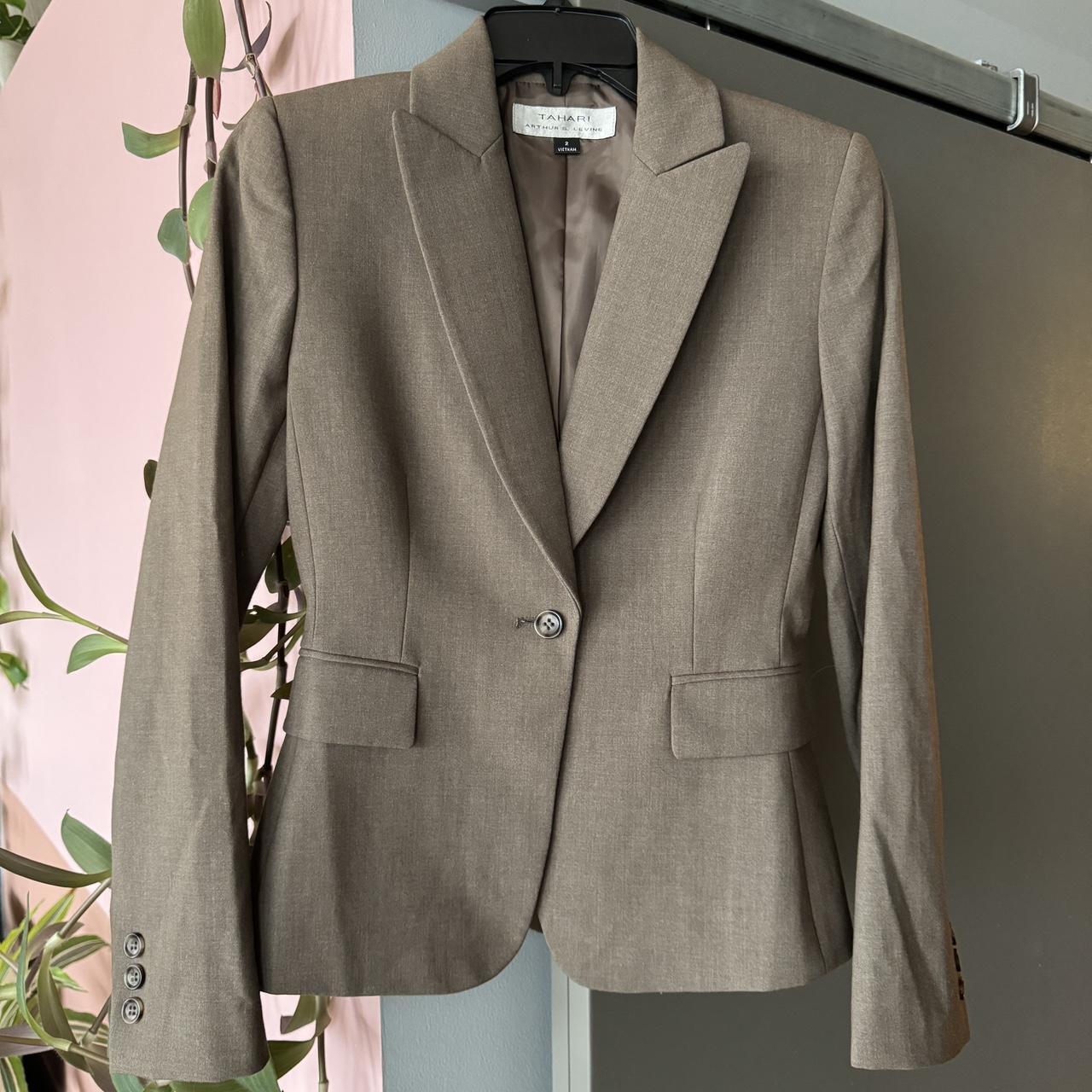 Tahari dark oatmeal suit jacket Size: 2 pit to pit... - Depop