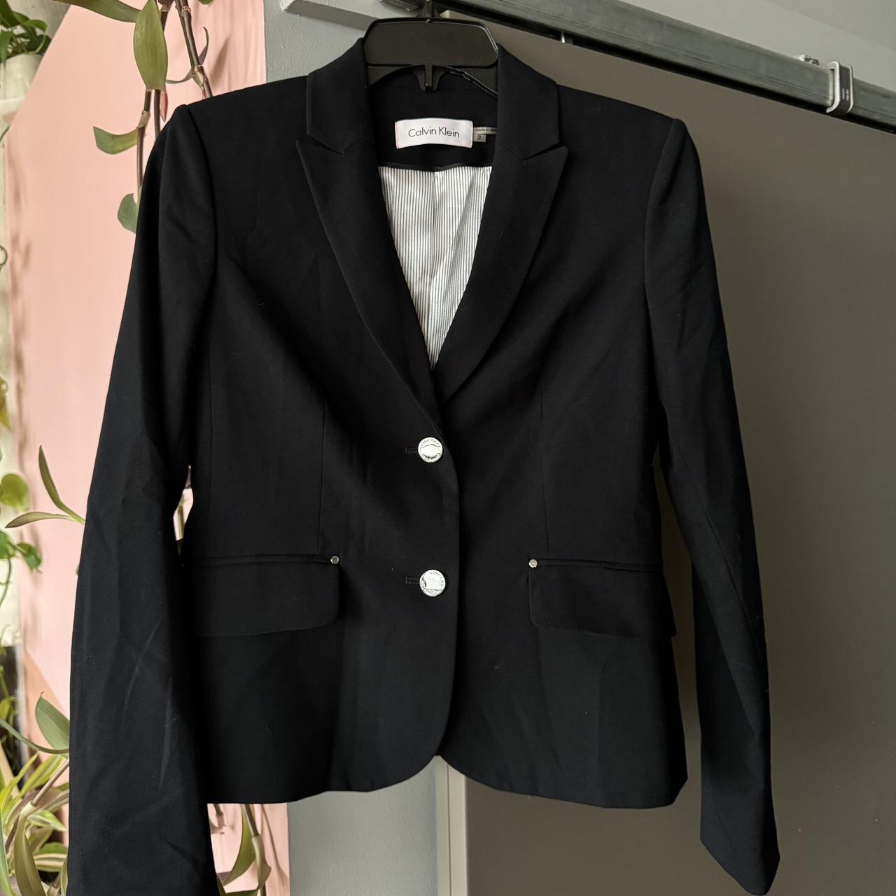 Calvin Klein black suit jacket gunmetal pocket and... - Depop