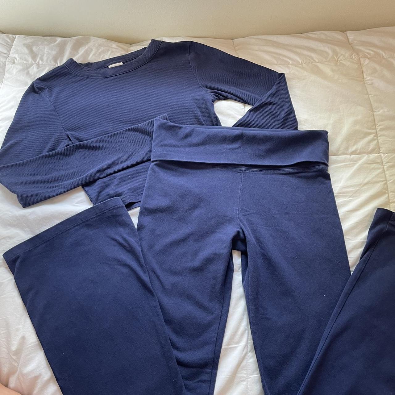 navy blue lounge set from pink iconic fold over yoga... Depop