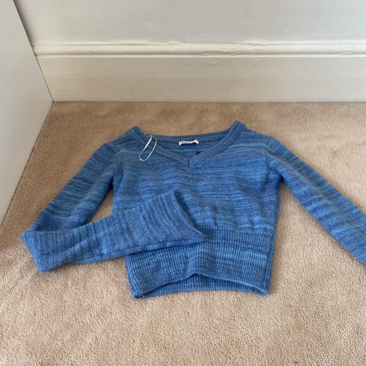 Subdued blue knit crop jumper Worn once like new... - Depop