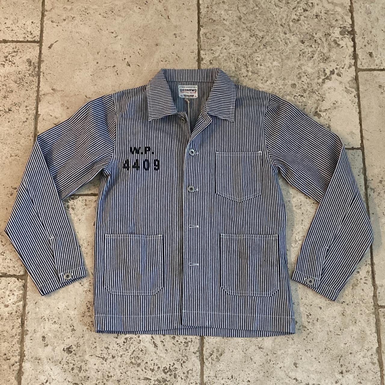 Vintage Striped Workwear Canvas Jacket Size 36 Depop