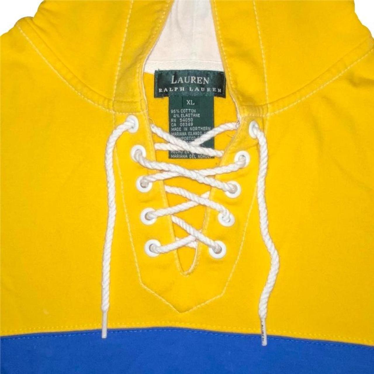 Ralph Lauren Women's Blue and Yellow Hoodie | Depop