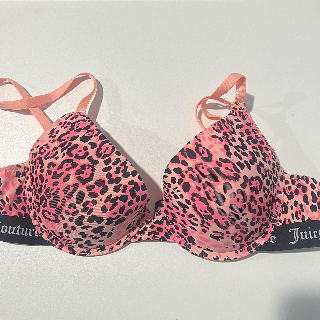 Juicy Couture pink and coral cheetah print bra size - Depop