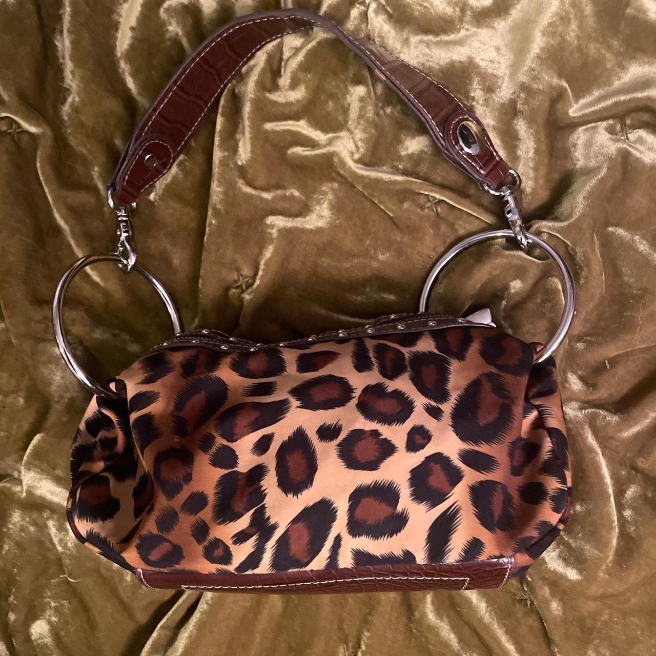 trashy y2k cheetah print shoulder bag with huge O... - Depop