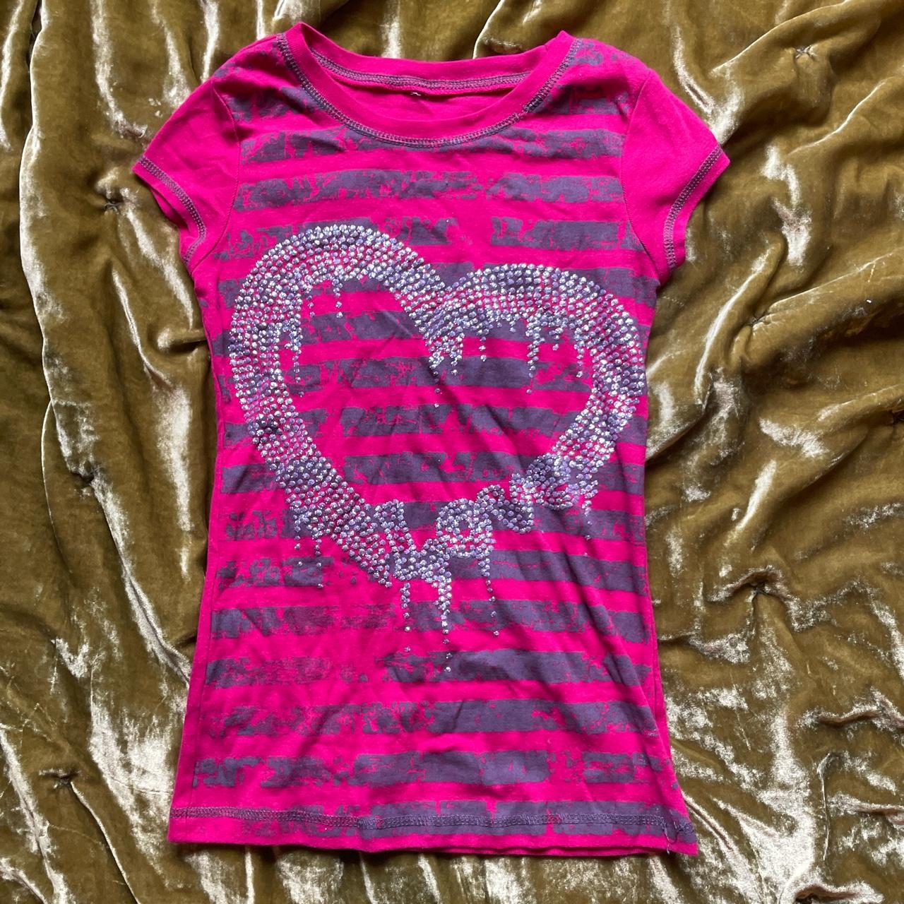 y2k pink mcbling baby tee no tag size xs - Depop