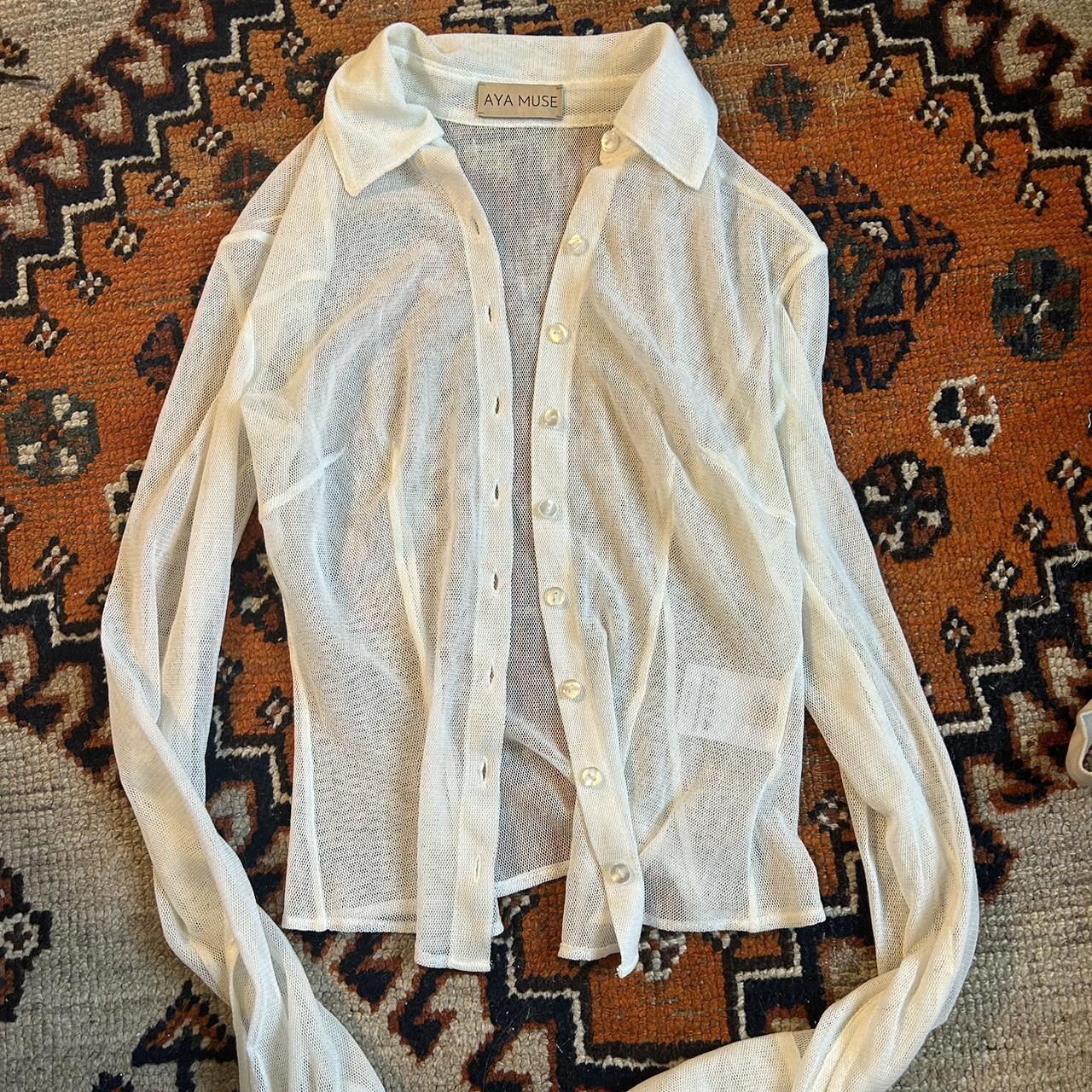 AYA MUSE SHEER hot BUTTON DOWN SHIRT