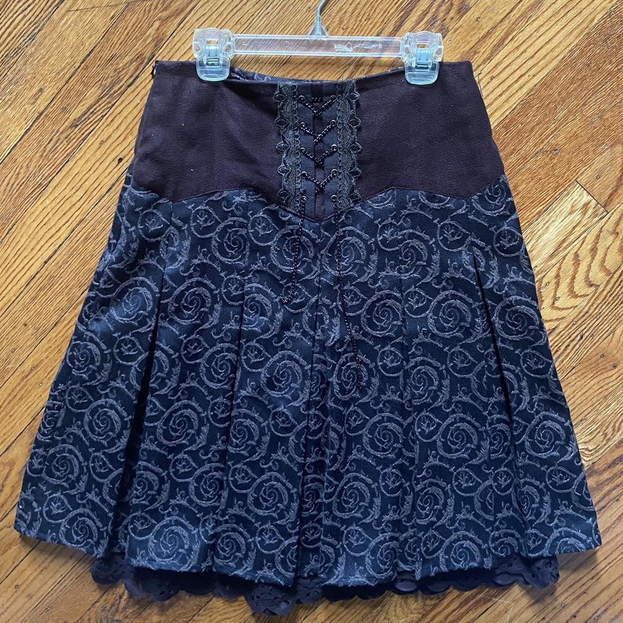 Gothic Pleated Midi Skirt, with corset style chain... - Depop