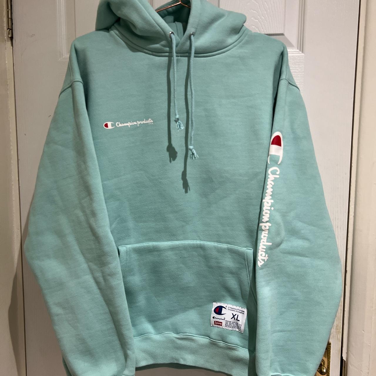 Light Blue XL Supreme x Champion hoodie and... Depop
