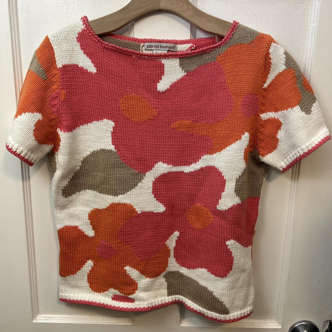 Retro Lauren Hansen Colorful Flowers Knit Sweater. Depop