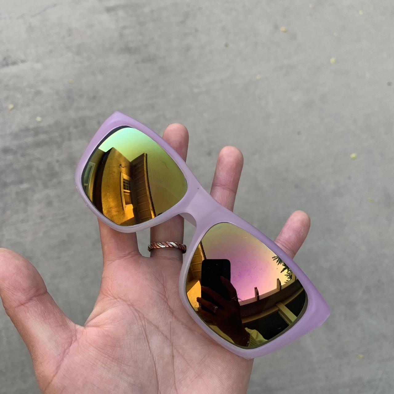 oakley style sunglasses with purple/clear frames. - Depop