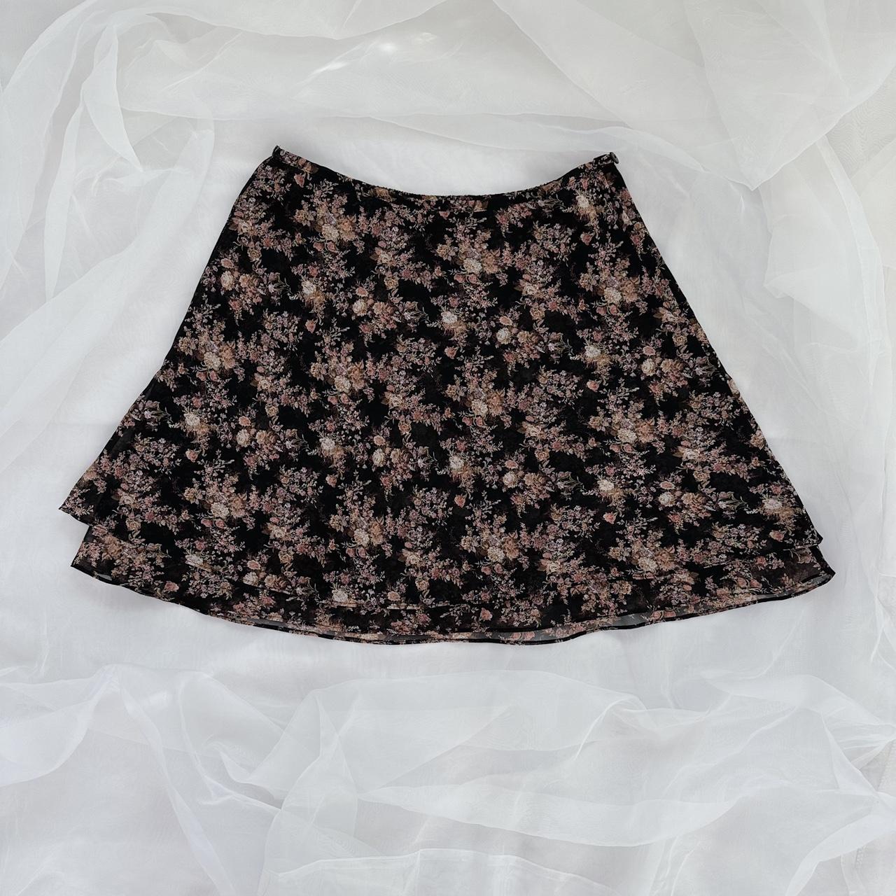 Vintage Black Ditsy Floral Mini Skirt ⁺ Size Large,... - Depop