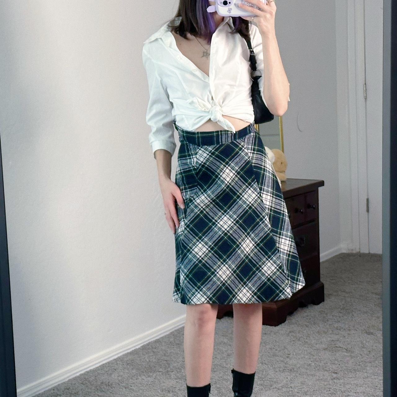 Green plaid wool outlet skirt