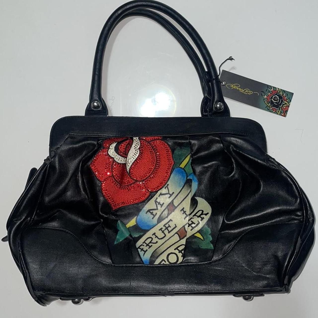 Ed Hardy Women's Black and Red Bag | Depop