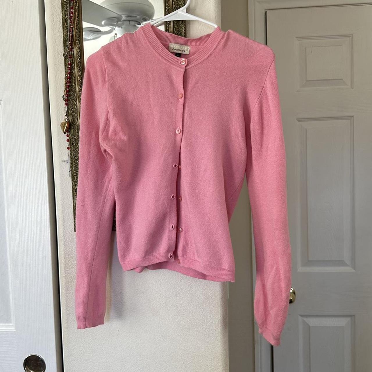 vintage baby pink cardigan buttons down! In great... - Depop