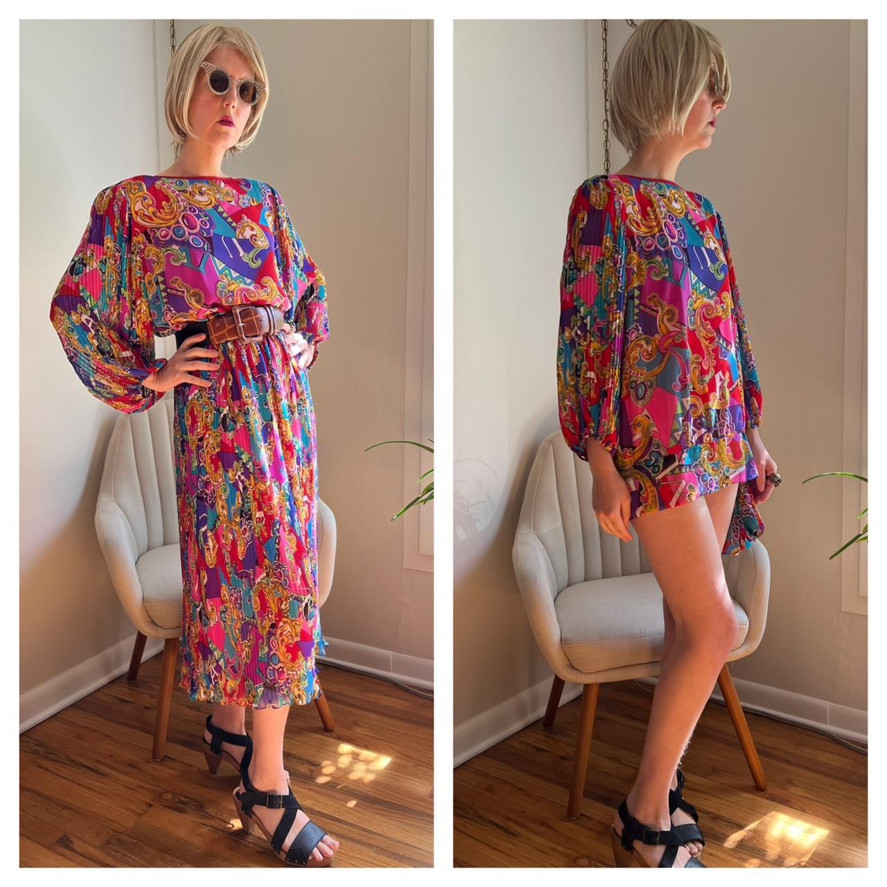 80s Vintage Micro-Pleat Skirt Blouse Matching