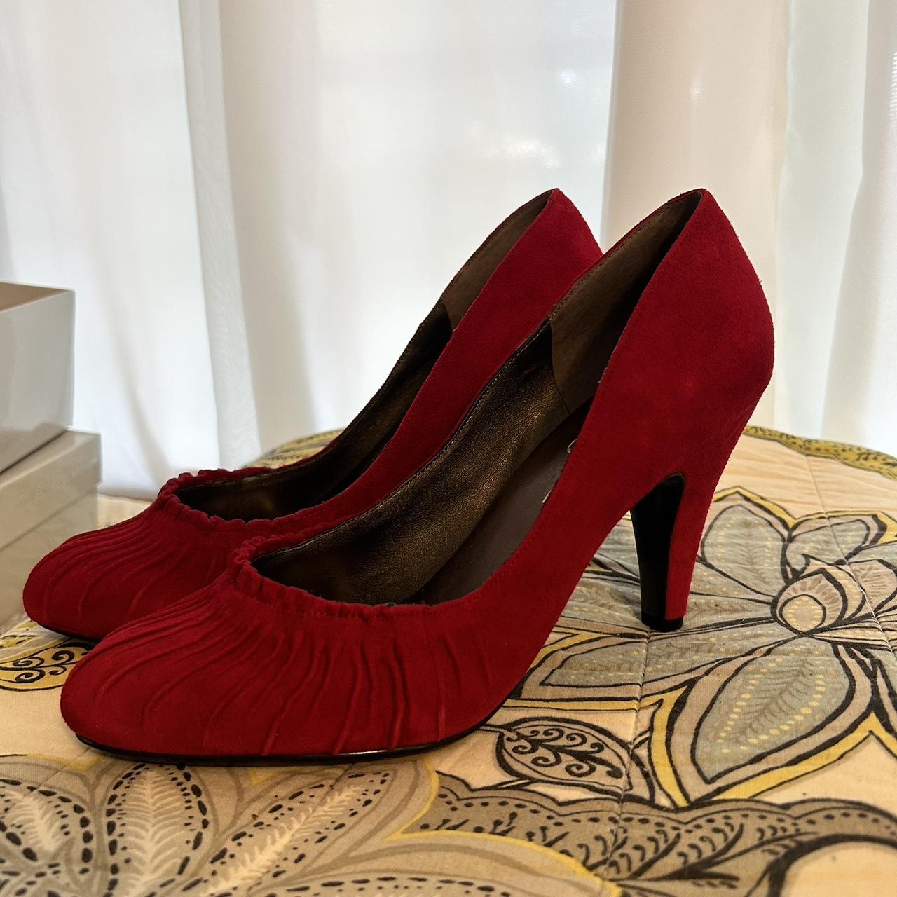 Jessica Simpson red ruched pumps size 9 worn. Depop