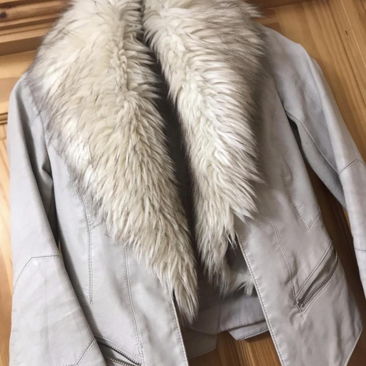 Faux fur leather jacket (not real fur) Size... - Depop