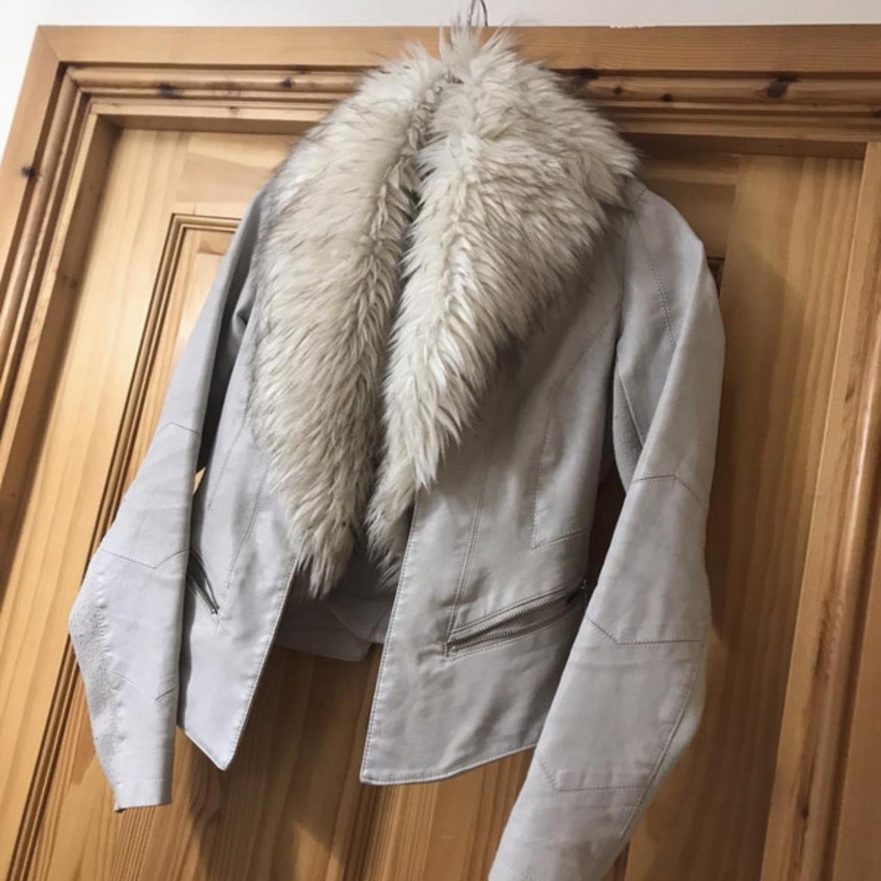 Faux fur leather jacket (not real fur) Size... - Depop