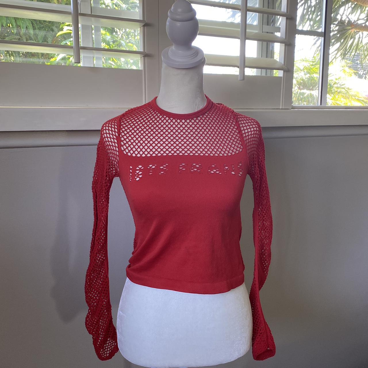 Red long sleeve brandy Melville cropped shirt. Will - Depop