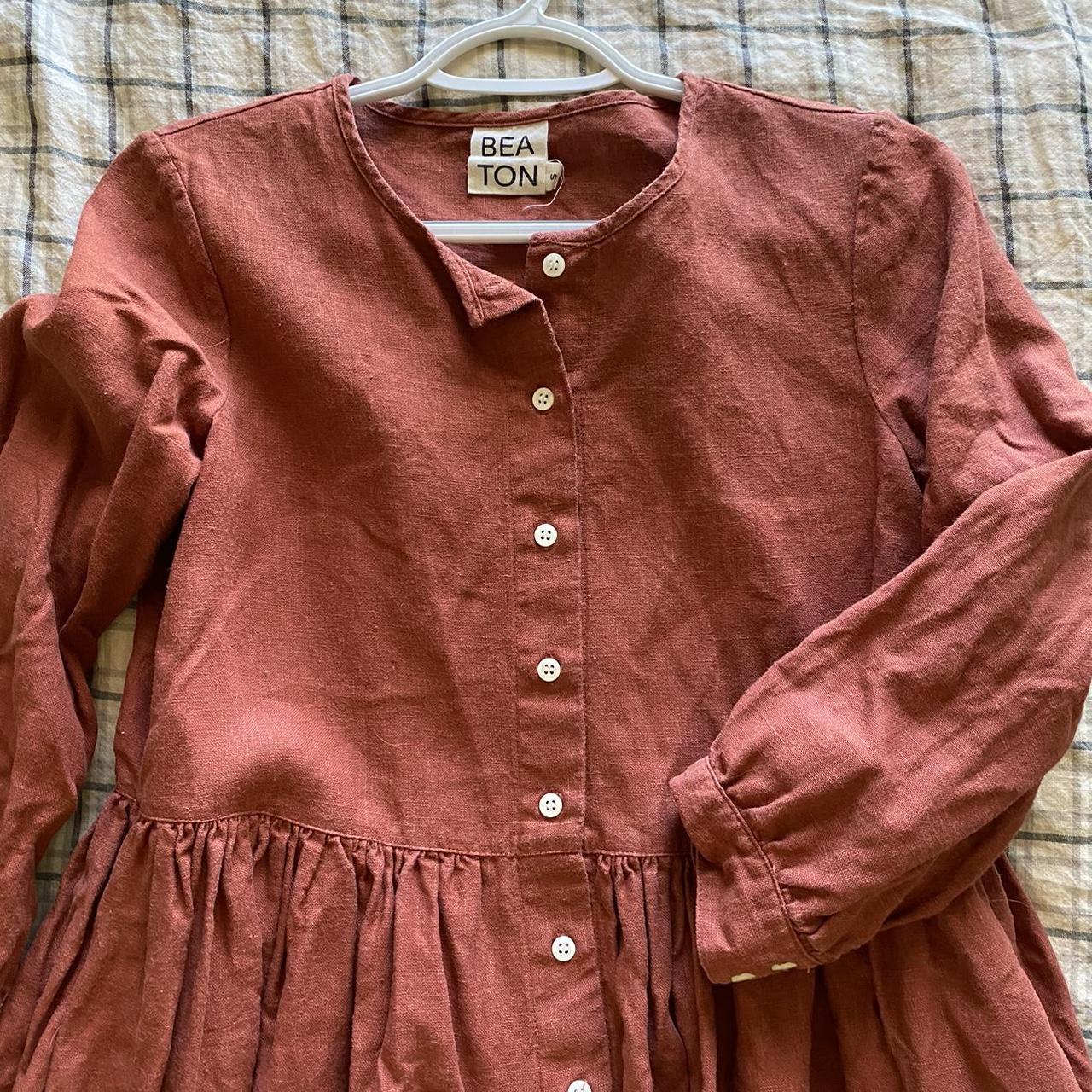 Beaton Linen Sienna Long Sleeve Gather Dress Size... - Depop