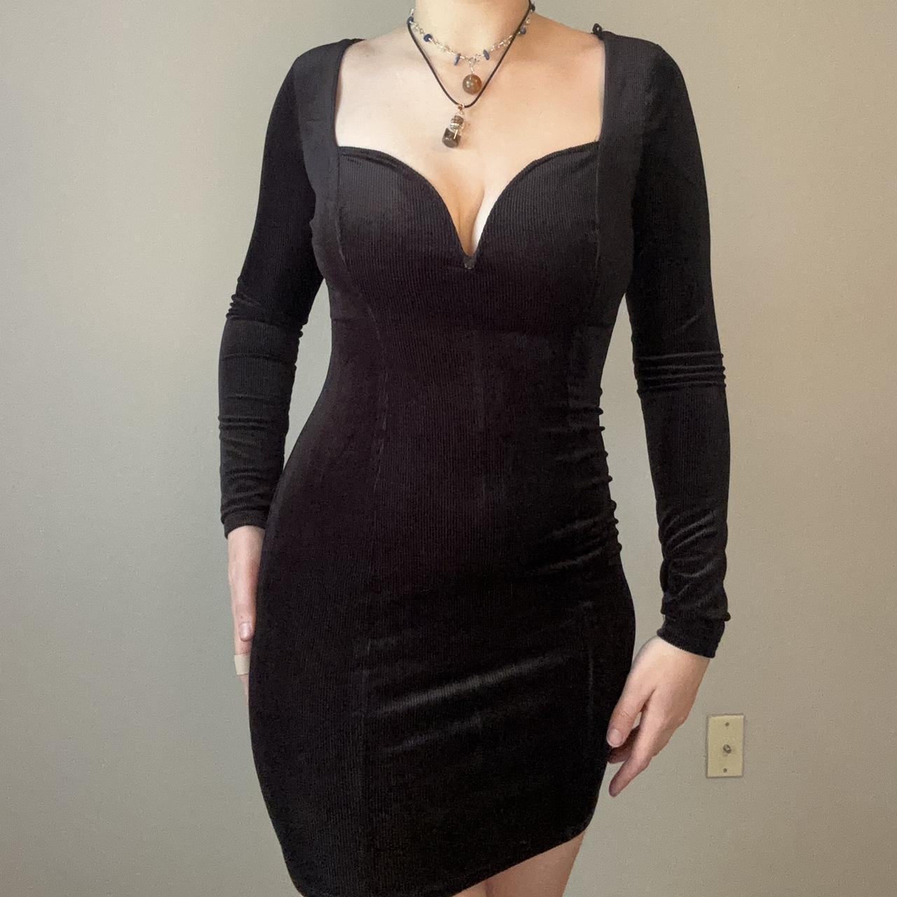 Black Long-sleeve Velvet Club Dress ...