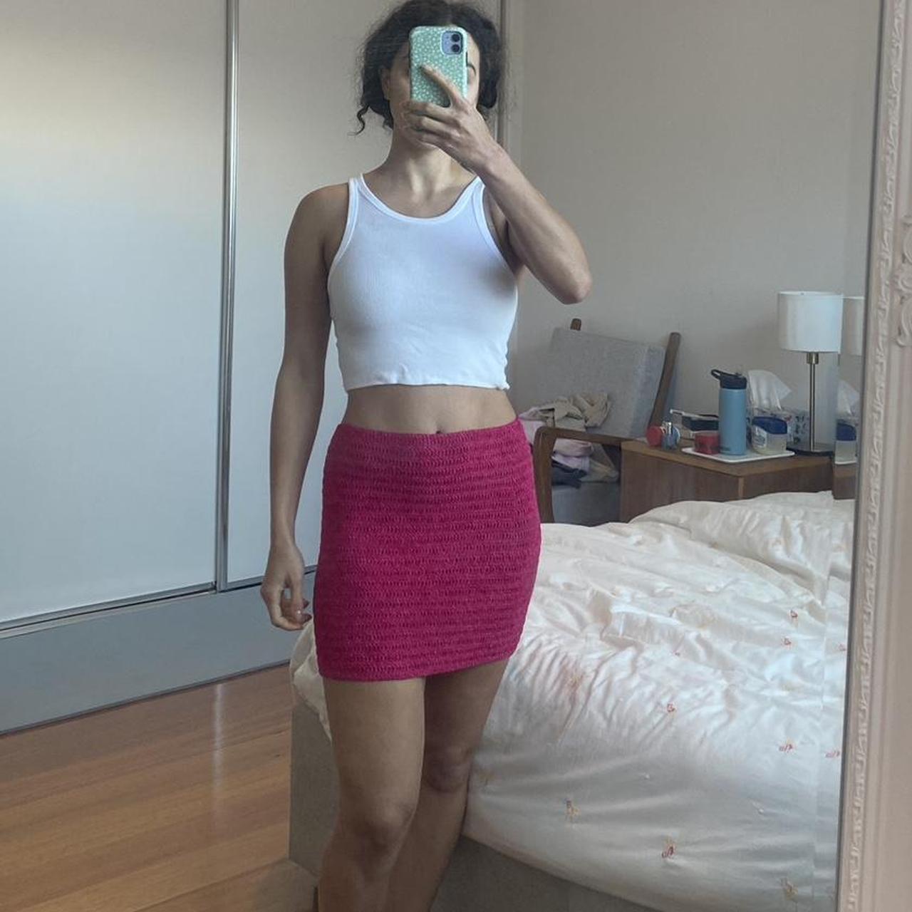 Pink crochet mini skirt best sale