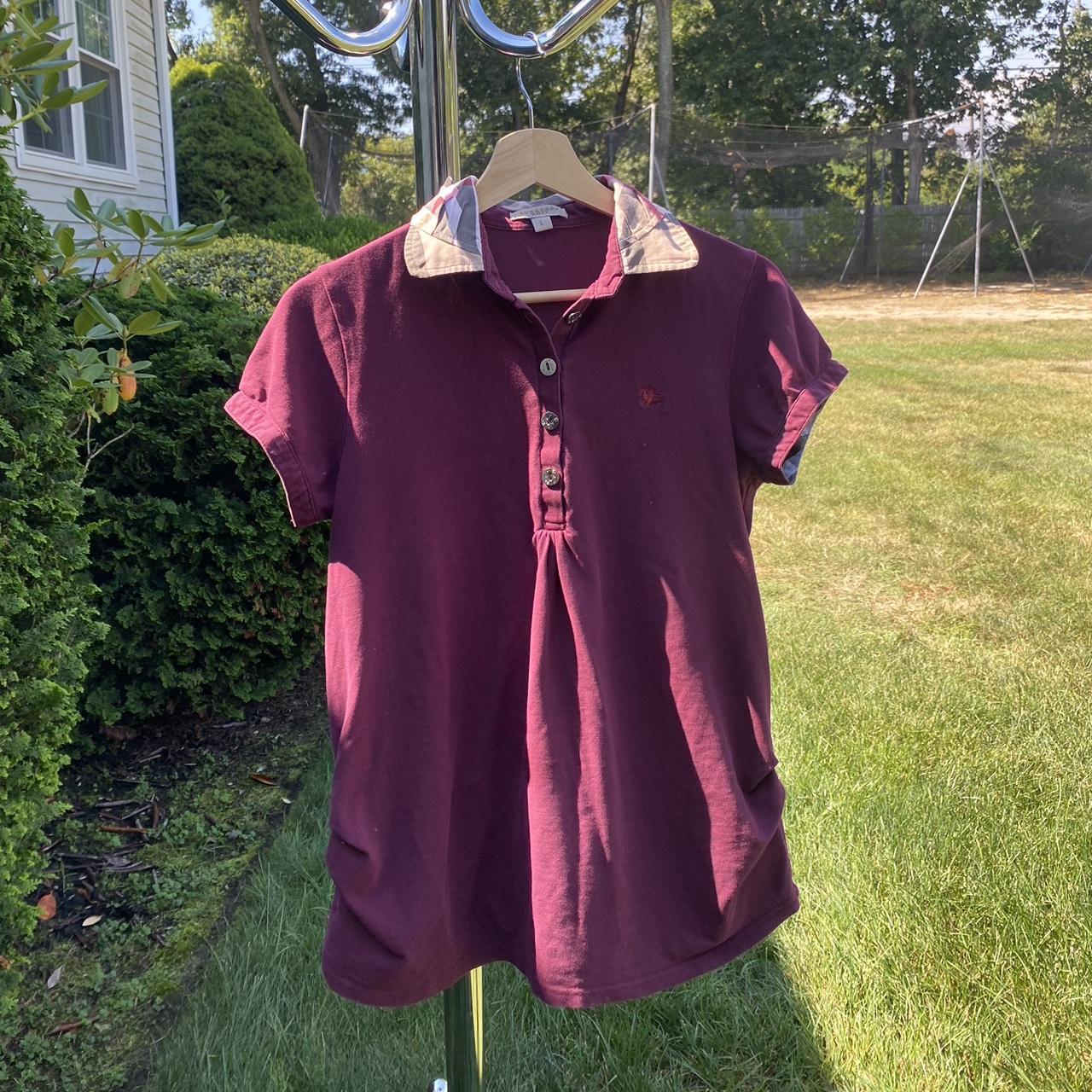 Burberry burgundy polo golf shirt Small stain shown... - Depop