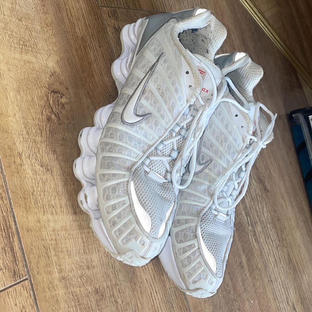 white and red shox