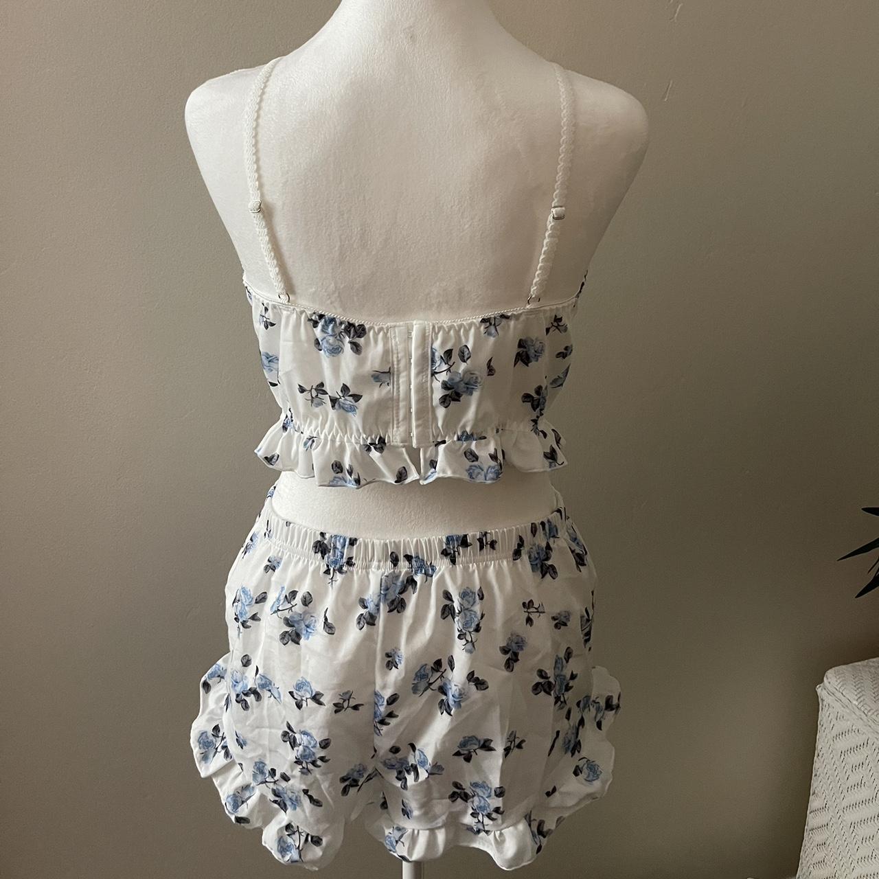 Beautiful baby blue and white floral frilly PJ set... - Depop