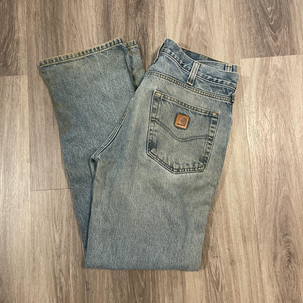 Carhartt work Bkue Jeans with Distressing... - Depop