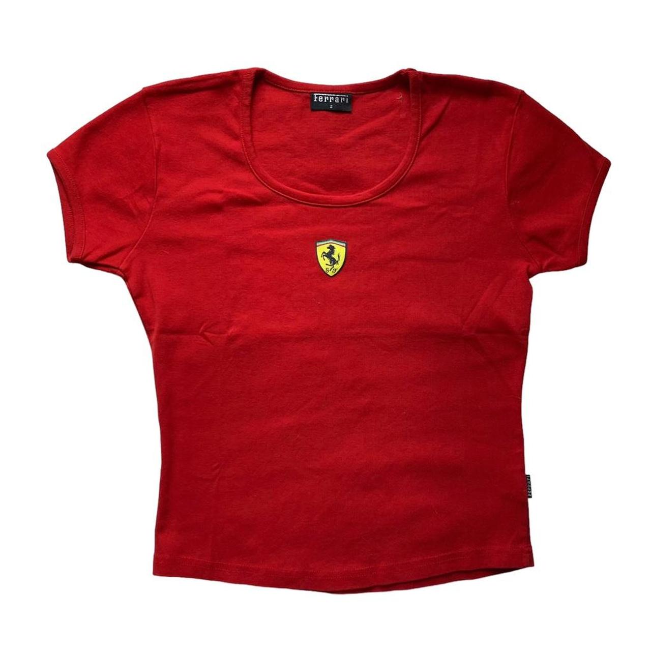 RED FERRARI T-SHIRT WITH YELLOW LOGO IN THE MIDDLE... - Depop