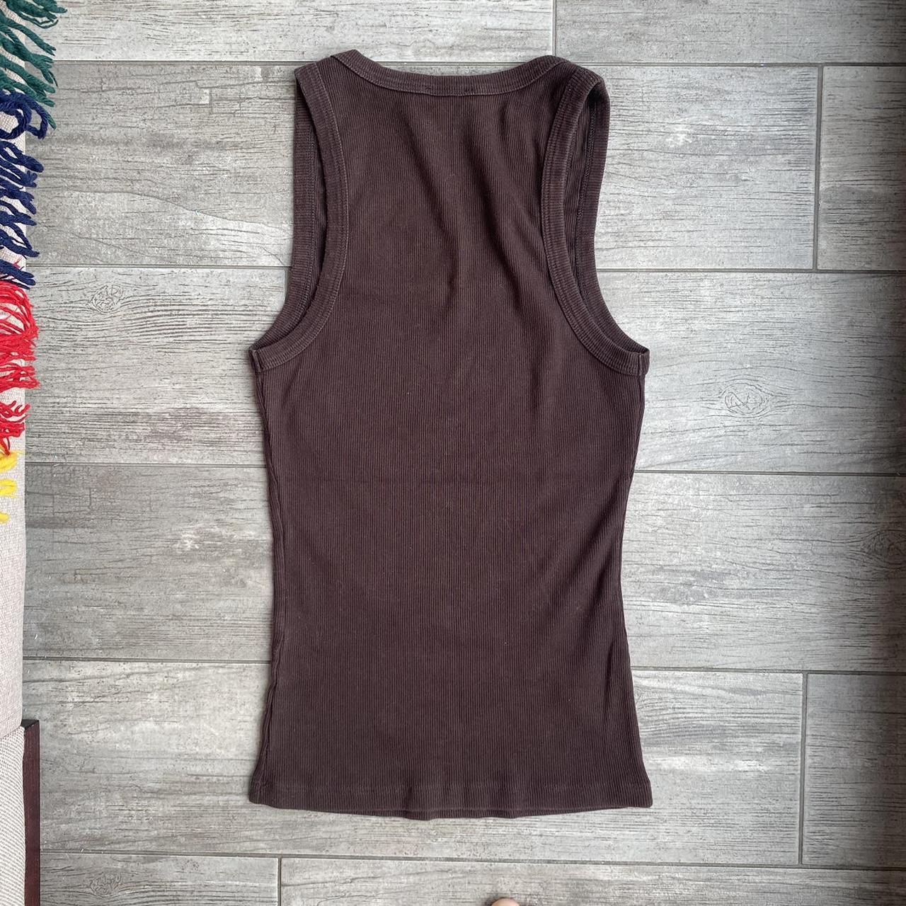 BROWN BEBE TANK TOP WITH DIAMANTÉ SPELL OUT LOGO... - Depop