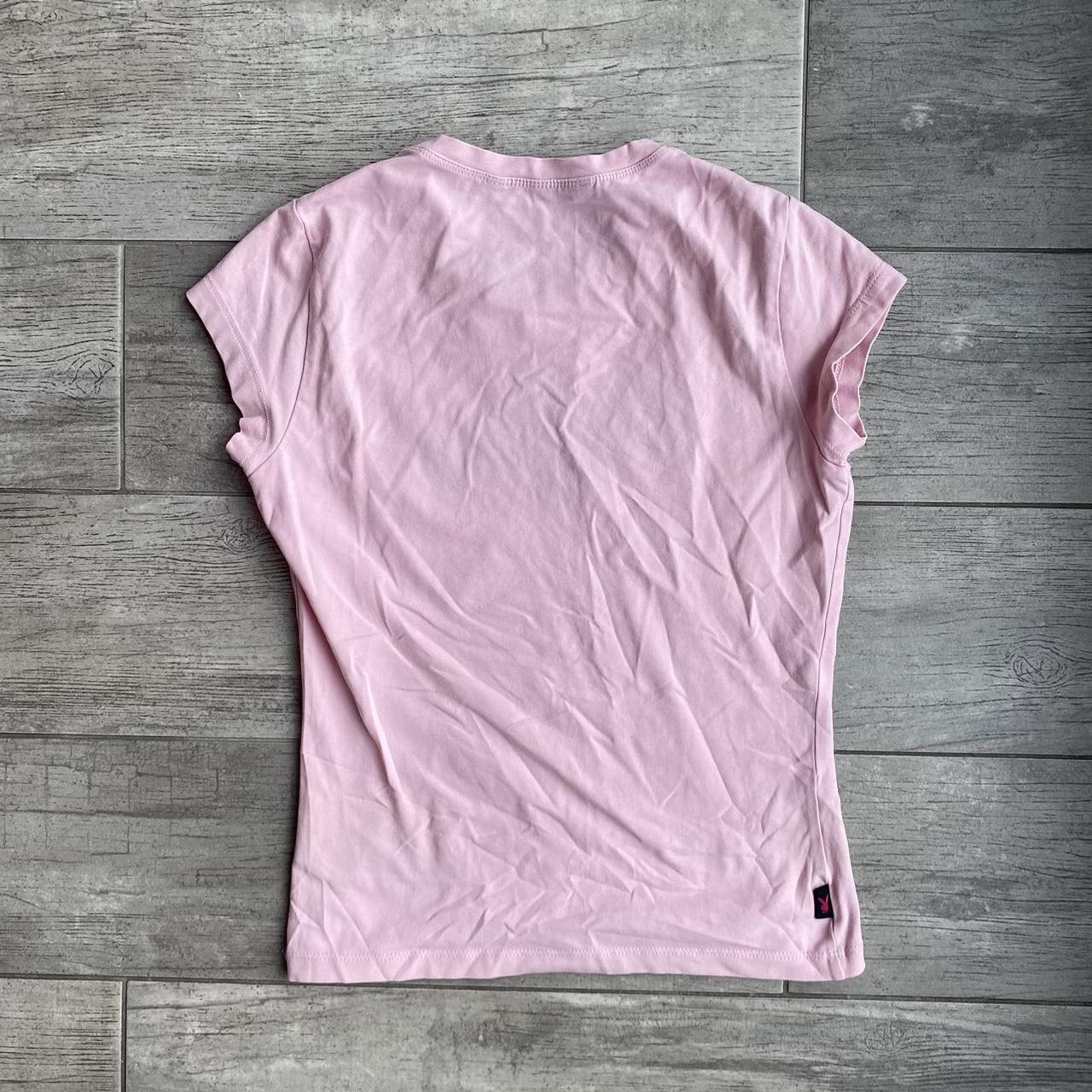 PINK PLAYBOY T-SHIRT WITH MULTICOLOURED EMBROIDERED... - Depop