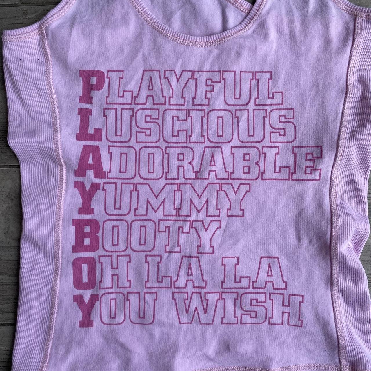 PINK PLAYBOY VEST TOP WITH SPELL OUT PRINT... - Depop