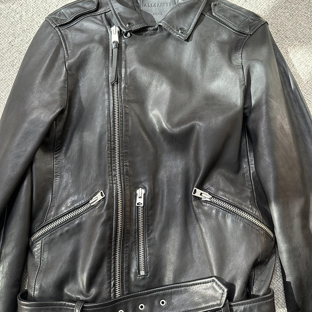 All Saints Biker Leather Jacket Small fits medium... - Depop