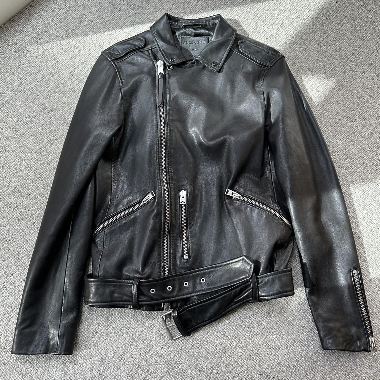 All Saints Biker Leather Jacket Small fits medium... - Depop