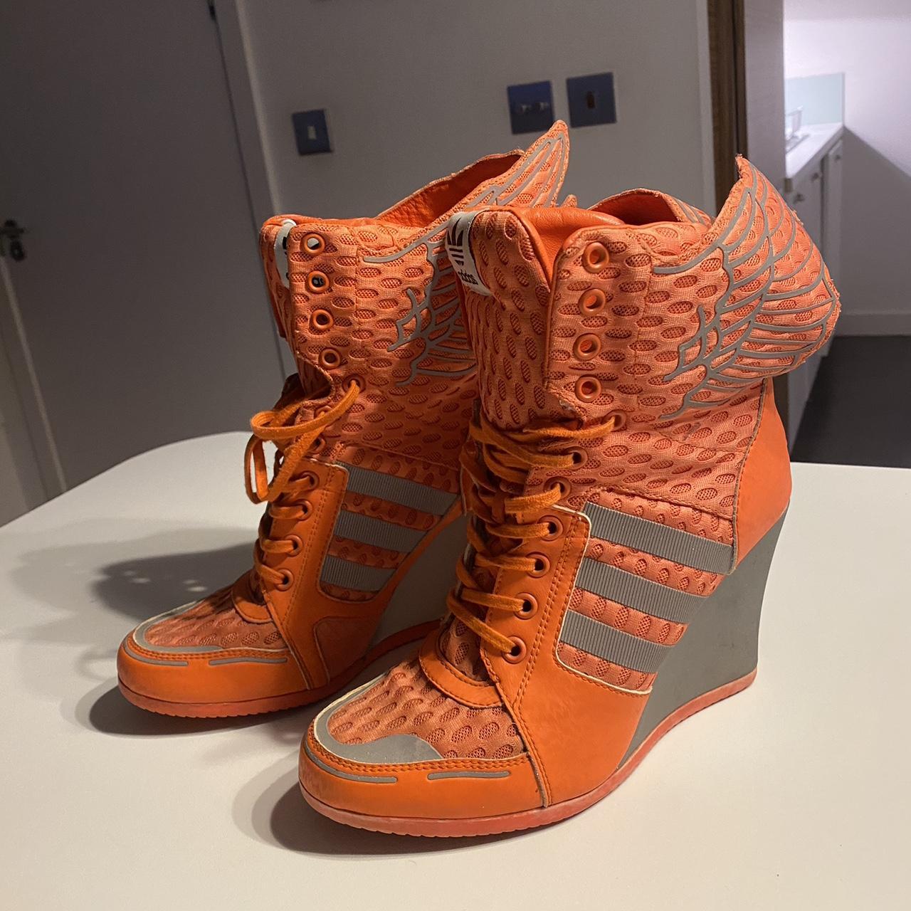 Jeremy Scott Adidas wing trainers wedges. Orange. Depop