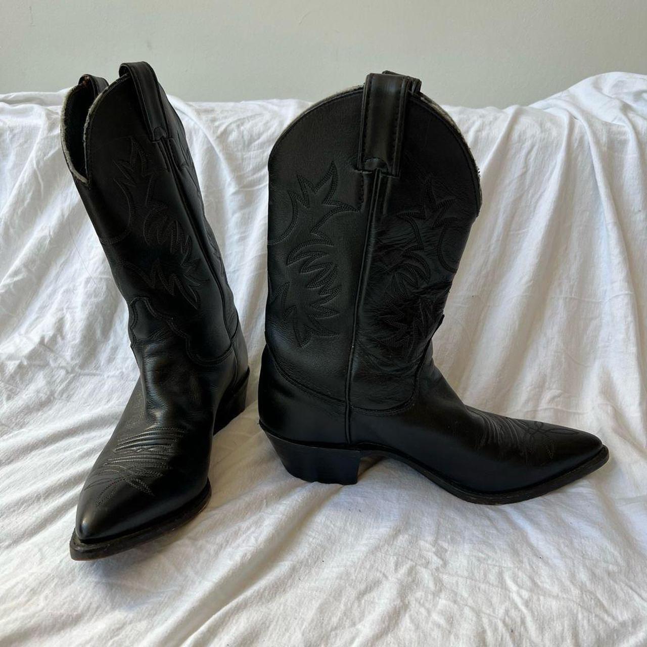 Justin Boots Leather Buck Embroidery Poinyed Toe... Depop