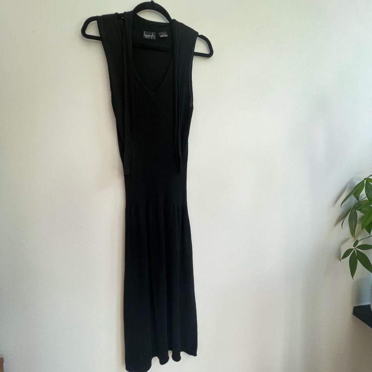 Kersh Black Sleeveless Necktie Knit Midi Dress... - Depop