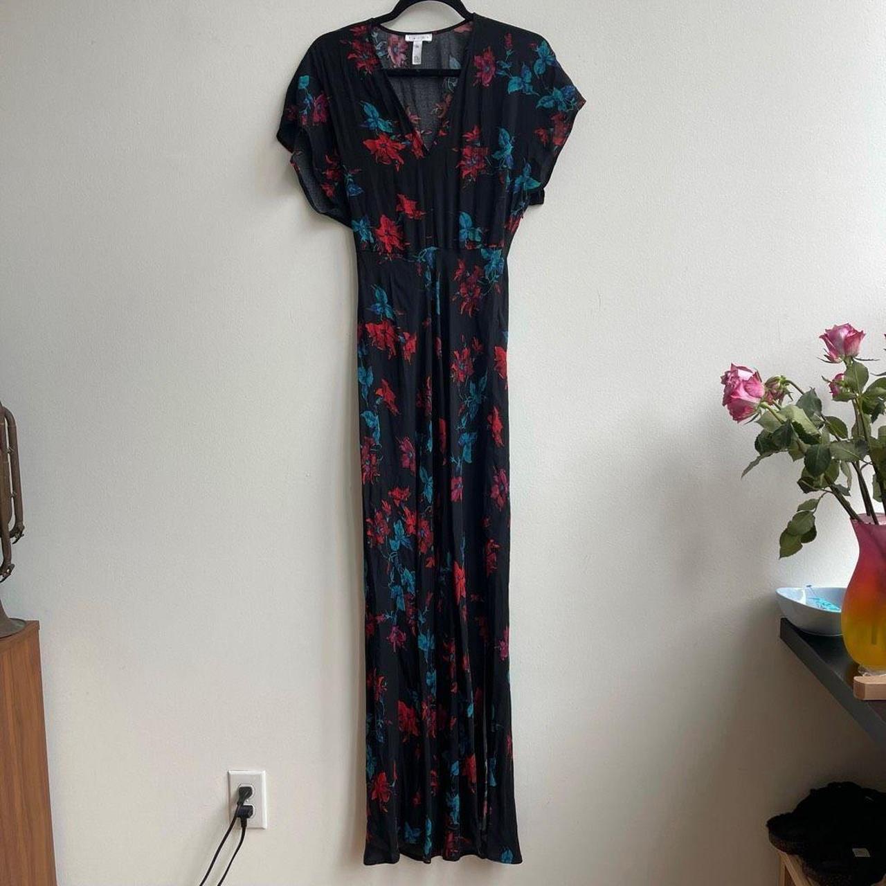 Leith Dark Floral V neck Shirt Sleeve Maxi Dress w